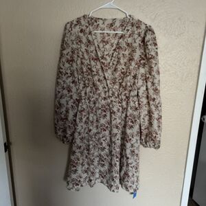 Cupshe Floral Dress in Cream and Red